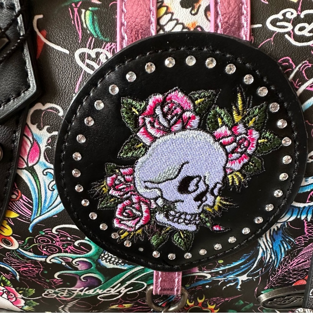 Ed Hardy Floral Tattoo Skull Satchel NWT - Picture 2 of 15